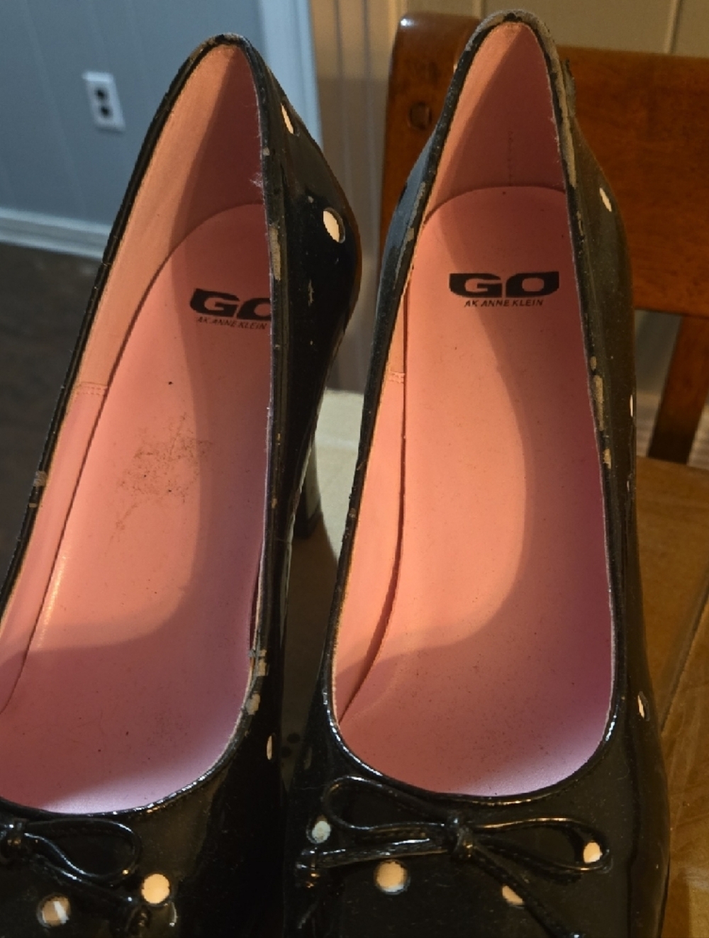 Black Patent Leather Pumps with White Polka Dots - Women - Picture 8 of 14
